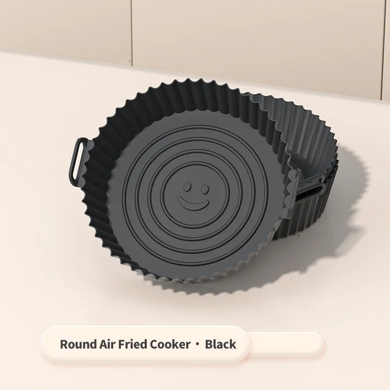 1 Pcs Air Fryer Silicone Basket Silicone Mold Airfryer Oven Baking Tray Pizza Fried Chicken Basket Reusable Pan Liner Accessories 