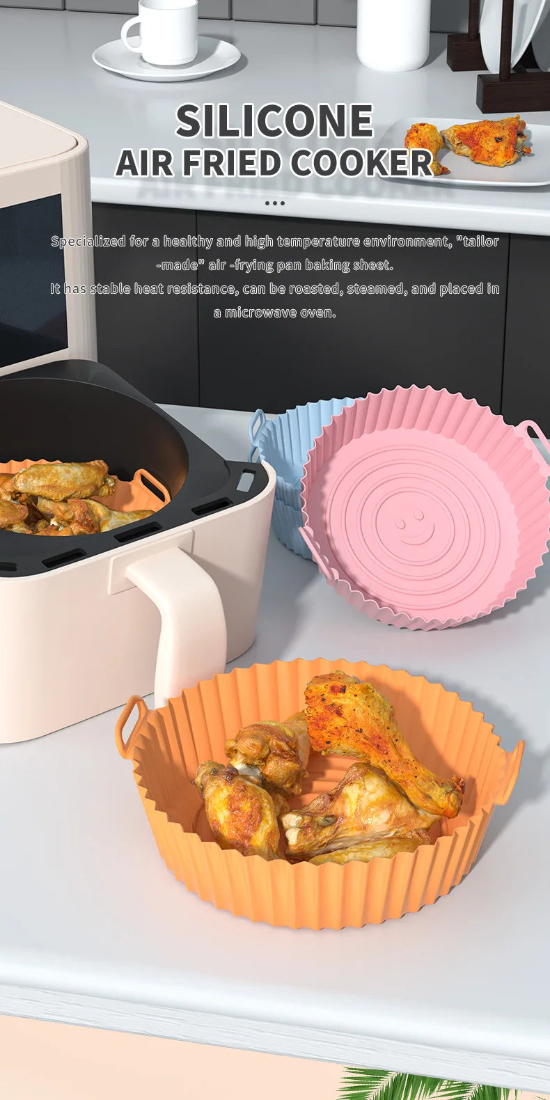 1 Pcs Air Fryer Silicone Basket Molde de Silicone Airfryer Forno Baking Tray Pizza Fried Chicken Basket Reusable Pan Liner Acessórios